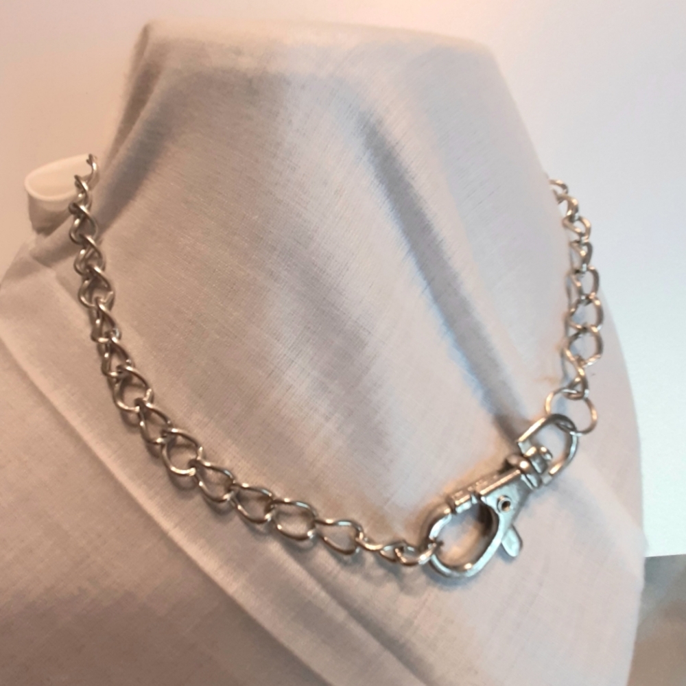 Chain link necklace 15.5 inch Rocker silver